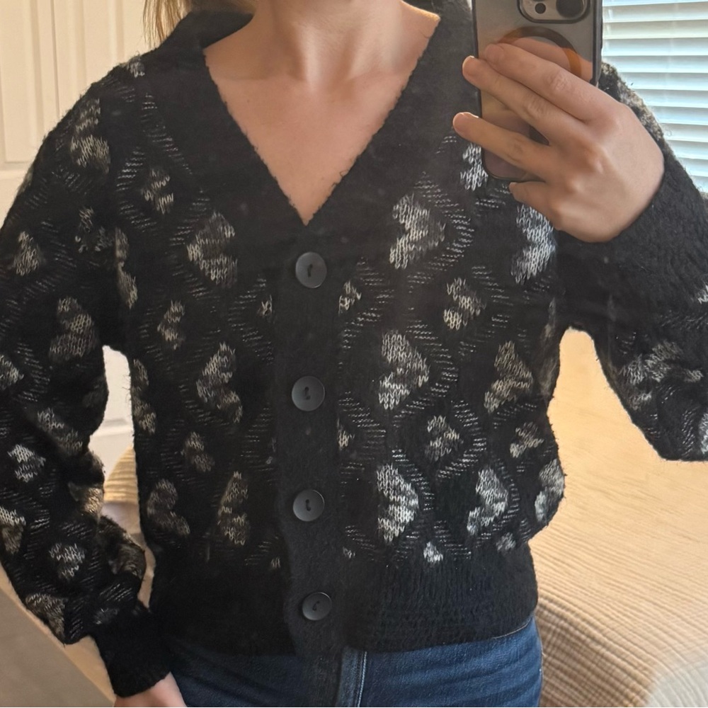 Lili Sidonoi from Anthropologie - Black and Gray Crop Grandpa Button-Up Cardigan